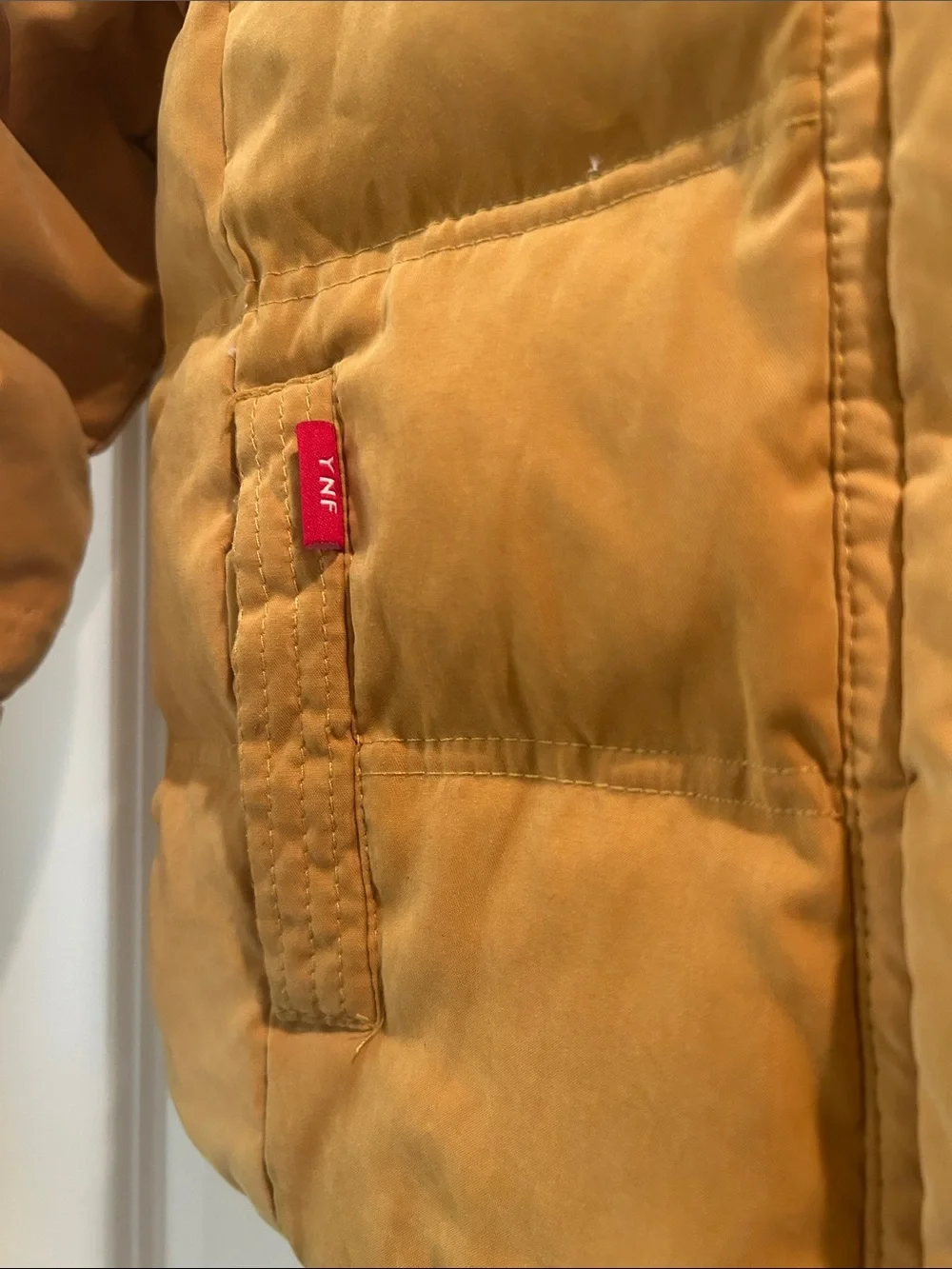 YNF Dock Feather Golden Mustard ZipUp Snaps Puffer Jacket Hood size 120 (5-7yrs)